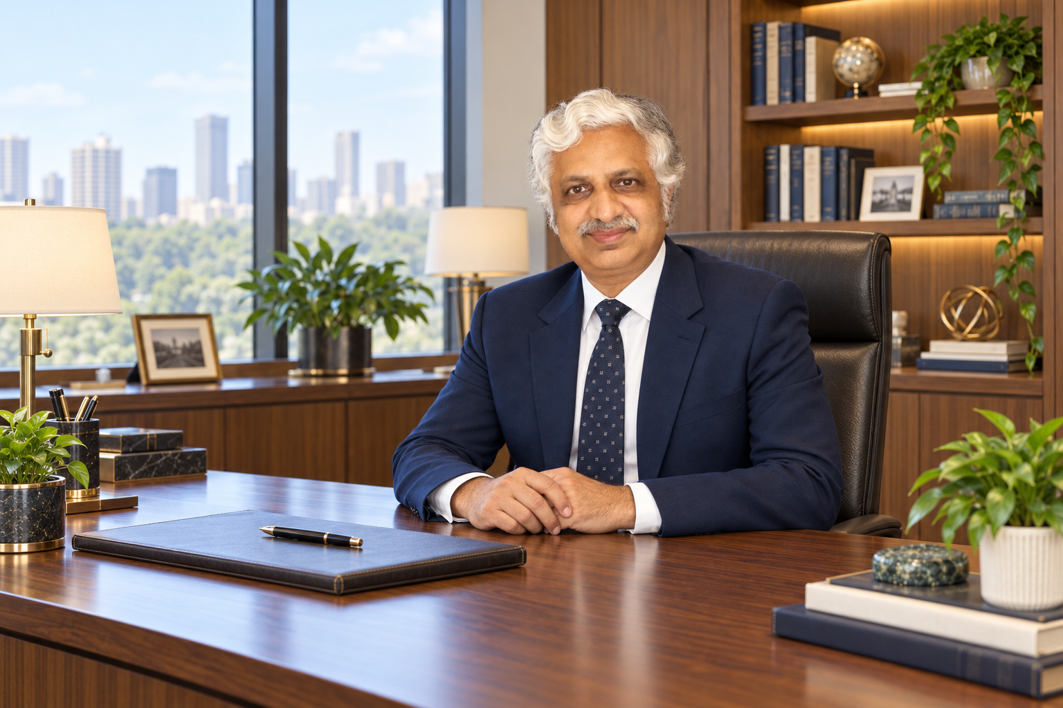 Kiron Pande seated in an executive office
